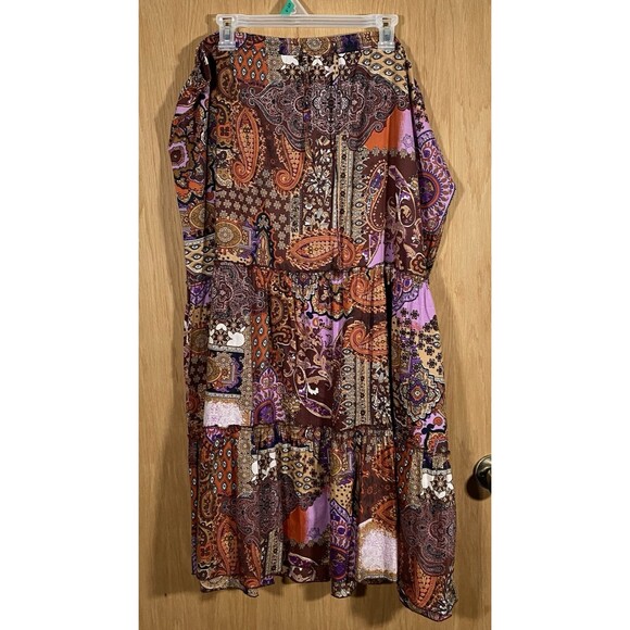 Vtg Women's Sz 1X Patchwork Midi Skirt Tiered Boho Hippie Festival CottageCore - Picture 1 of 5